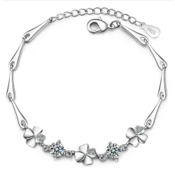 Elegantes Armband mit vier Blatt Klee & Kristalle - 925 Sterling Silber