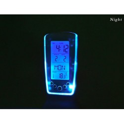 LED - blau leuchtende digitale Uhr - elektronischer Kalender - Thermometer - 7-Sounds Wecker