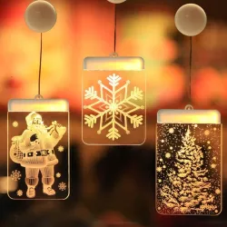 Christmas 3D decoration for door / window - LED light - transparent plate with suction cupChristmas