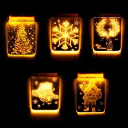 Weihnachten 3D Dekoration für Tür / Fenster - LED Licht - transparente Platte mit Saugnapf