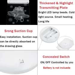 Christmas 3D decoration for door / window - LED light - transparent plate with suction cupChristmas