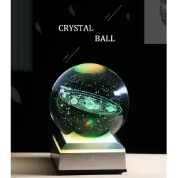 3D globe with 8 planets - crystal ball with base - laser engraved - LED night light - 8cmDecoration