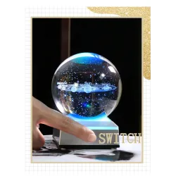 3D Kugel mit 8 Planeten - Kristallkugel mit Basis - Lasergraviert - LED Nachtlicht - 8cm
