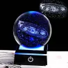 3D globe with 8 planets - crystal ball with base - laser engraved - LED night light - 8cmDecoration