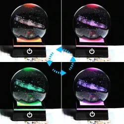 3D Kugel mit 8 Planeten - Kristallkugel mit Basis - Lasergraviert - LED Nachtlicht - 8cm