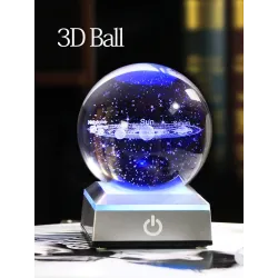 3D globe with 8 planets - crystal ball with base - laser engraved - LED night light - 8cmDecoration