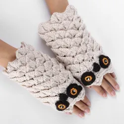 Warme Strickhandschuhe - fingerlos - Eulendesign