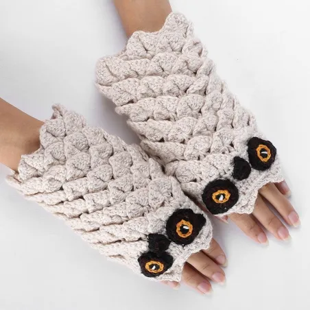 Warme Strickhandschuhe - fingerlos - Eulendesign