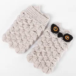 Warme Strickhandschuhe - fingerlos - Eulendesign