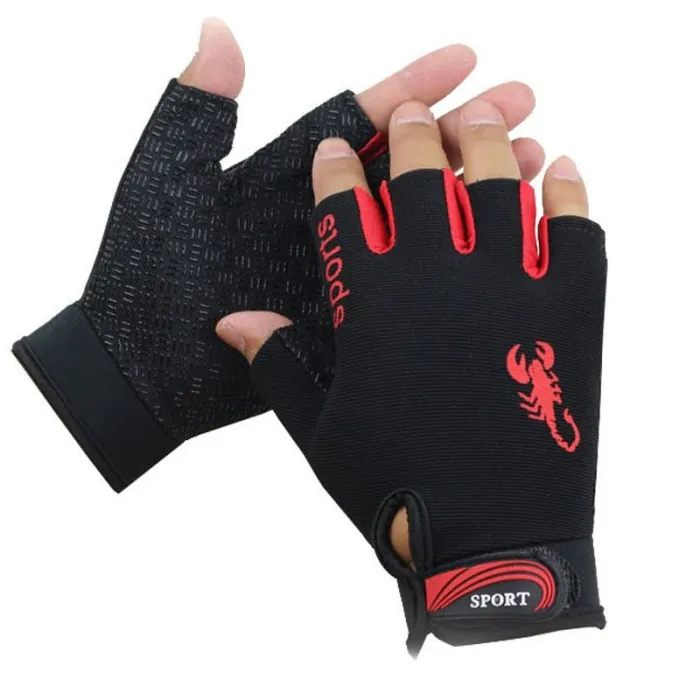 Sport gloves - non-slip - half finger - with scorpion pattern - unisexGloves