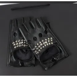 Lederhandschuhe - Halbfinger-Design - mit Nieten - unisex