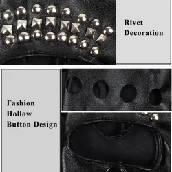 Lederhandschuhe - Halbfinger-Design - mit Nieten - unisex