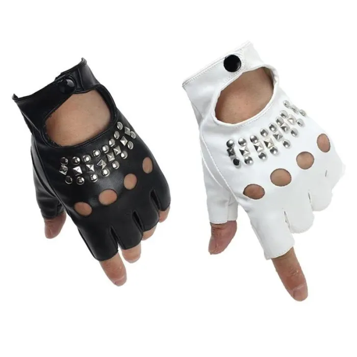 Lederhandschuhe - Halbfinger-Design - mit Nieten - unisex