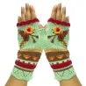 Knitted winter gloves - half-finger design - with a flowery embroideryGloves