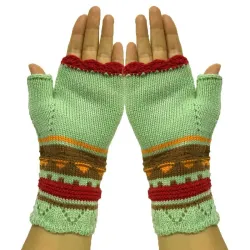 Knitted winter gloves - half-finger design - with a flowery embroideryGloves