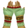 Knitted winter gloves - half-finger design - with a flowery embroideryGloves