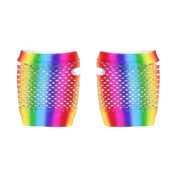 Bunte Fishnet Handschuhe - Retro Meerjungfrau - fingerlos - lang / kurz