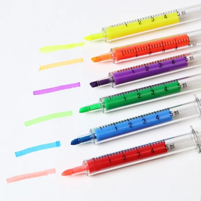 Nadel / Spritzen geformte Stifte - Highlighter - Marker - 6 Stück