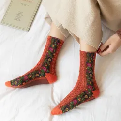 Embroidery Flower Socks - Ethnic Style - WomenWomen's fashion