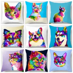 Bunte Tiere - Katze - Hund - Zebra - Giraffe - Löwe - Kissen Hülle - 45 * 45 cm