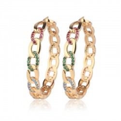 Gold hoop earrings with colourful crystals