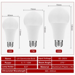 E27 - 5W - 7W - 10W - ultraviolette Lampe - LED - keimförmige Lampe - sterilizer - Desinfektion - mite eliminator