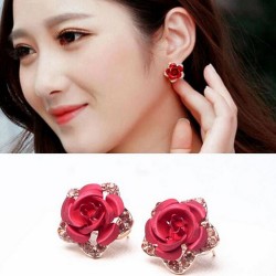 Crystals & red rose - small earringsEarrings