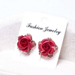 Crystals & red rose - small earrings