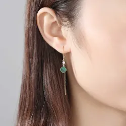 Vergoldete lange Ohrringe - quadratische Smaragd - 925 Sterling Silber