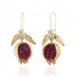 Gold pomegranate - dangle earrings