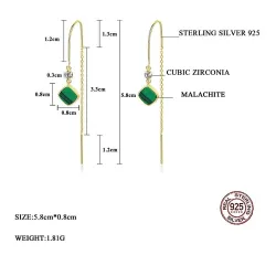 Vergoldete lange Ohrringe - quadratische Smaragd - 925 Sterling Silber