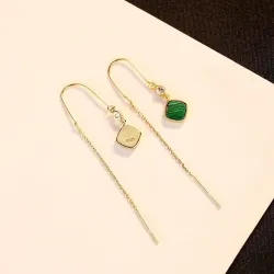 Vergoldete lange Ohrringe - quadratische Smaragd - 925 Sterling Silber