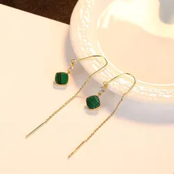 Vergoldete lange Ohrringe - quadratische Smaragd - 925 Sterling Silber