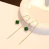 Vergoldete lange Ohrringe - quadratische Smaragd - 925 Sterling Silber