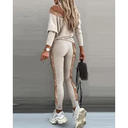 Modischer Tracksuit mit Pailletten - Set mit langem Ärmel Top & Hose
