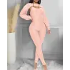 Elegant textured ribbed jumpsuit - long sleeve top - cut-out back - setJumpsuits
