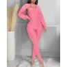 Elegant textured ribbed jumpsuit - long sleeve top - cut-out back - setJumpsuits
