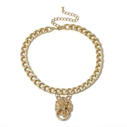 Hip-Hop kurze Kette mit Löwenkopf - Gold Halskette