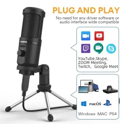 AU-PM461TR - USB-Mikrofonkondensator - Aufnahme - Online-Lernen - Treffen - Live-Streaming - Spiele - mit Stativständer