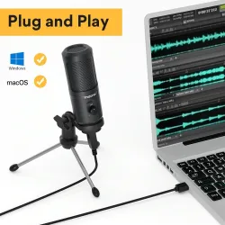 AU-PM461TR - USB-Mikrofonkondensator - Aufnahme - Online-Lernen - Treffen - Live-Streaming - Spiele - mit Stativständer