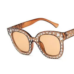 Retro quadratische Sonnenbrille - mit Kristallen - UV400