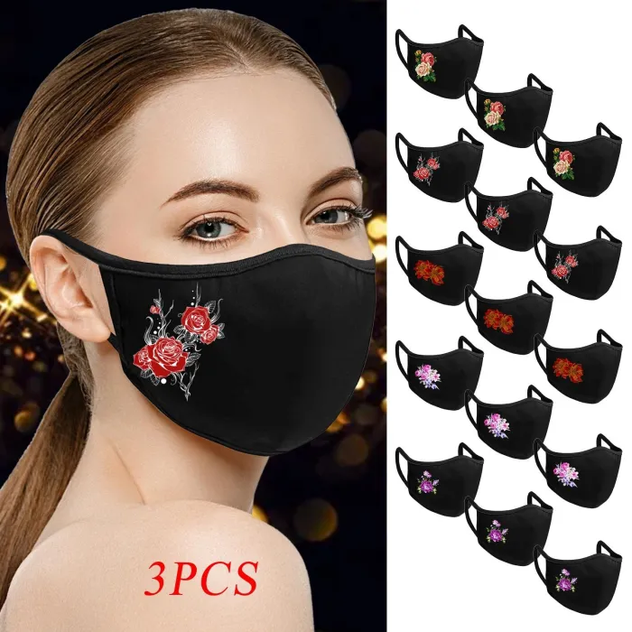 Face / mouth protective mask - reusable - cotton - flower print - 3 piecesMouth masks