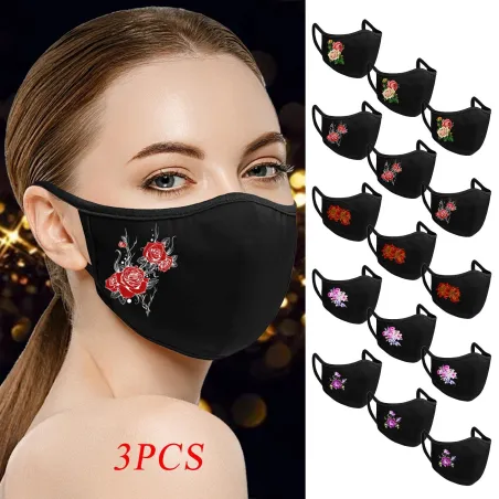 Face / mouth protective mask - reusable - cotton - flower print - 3 piecesMouth masks