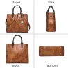 Modische Lederhandtasche - Umhängetasche - kleine Clutch - Hanf-Logo - 3-teiliges Set