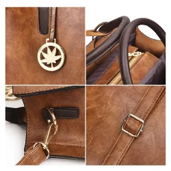 Modische Lederhandtasche - Umhängetasche - kleine Clutch - Hanf-Logo - 3-teiliges Set
