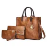 Modische Lederhandtasche - Umhängetasche - kleine Clutch - Hanf-Logo - 3-teiliges Set
