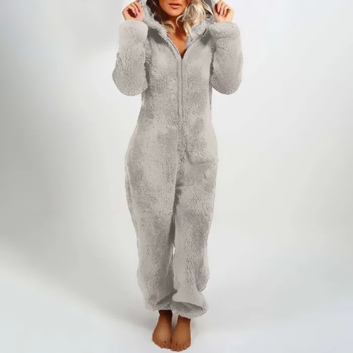Plüschspielanzug mit Hoodie und Reißverschluss - Winterpyjama
