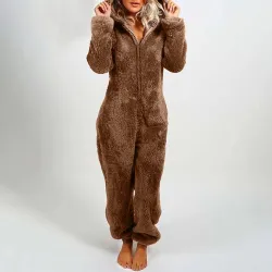Plüschspielanzug mit Hoodie und Reißverschluss - Winterpyjama