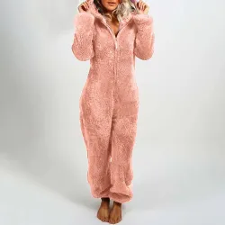 Plüschspielanzug mit Hoodie und Reißverschluss - Winterpyjama