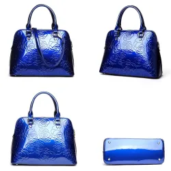 Lederhandtasche - Umhängetasche - kleine Geldbörse - Blumendruck - 3-teiliges Set